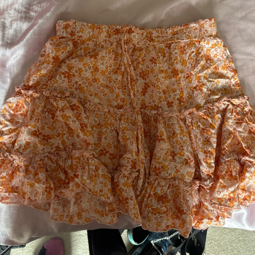 New Look Orange Floral Mini Skirt